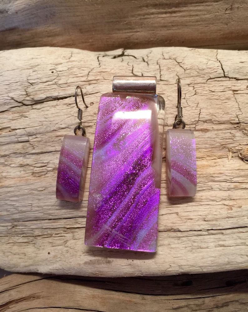 dichroic glass pendant pendant and earring set glass jewelry fused glass jewelry dichroic glass jewelry fused glass jewelry glass
