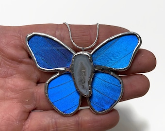 Handmade Real Butterfly Pendant, Stunning Blue Morpho Butterfly Design, Nature Inspired Gift For Her