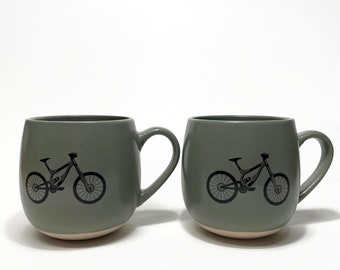 Coffee cups Mountain Bike, bike mugs, set of two, bike lover gifts, bike home decor, bike enthusiast