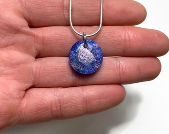 One of a Kind Necklace, blue, Pink, Dichroic Glass Pendant, Fused Glass Jewelry, unique gifts for her, chain Included