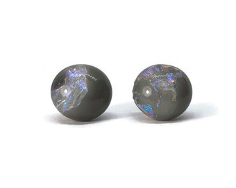 Handmade Iridescent Glass Stud Earrings, Elegant Gifts for Her, Artisan Fused Glass Jewelry