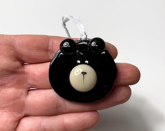 Black bear fused glass ornament, Christmas tree decoration, gifts for dad, whimsical home decor, tree ornament, window hanging