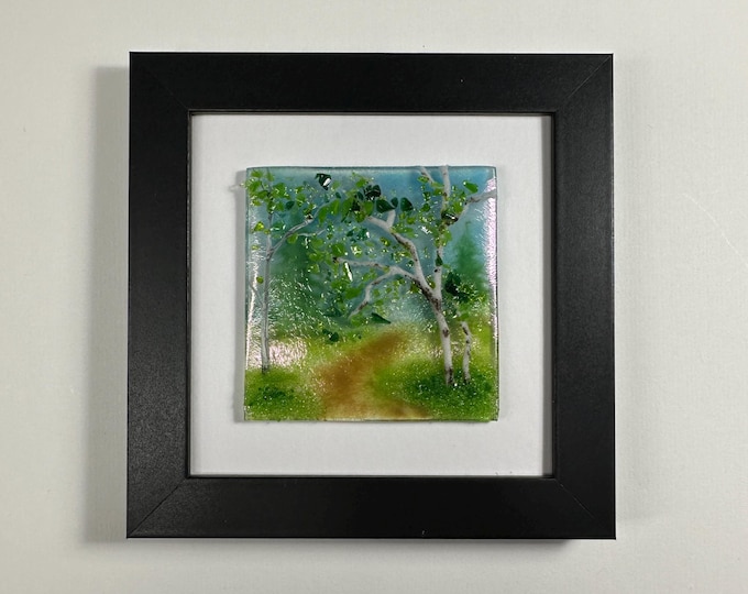 Featured listing image: Birch Tree Glass Panel, Landscape Art, One-of-a-Kind, Tree Wall Decor, Summer Scenery Forest Picture, Unique Gift for Her