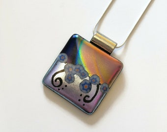 Iridescent rainbow dichroic glass pendant Fused glass necklace glass jewelry unique gifts for mom chain included