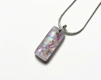 Pink indecent glass pendant, dichroic fused glass jewelry, minimalist pendant, best friend gifts, chain included