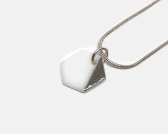 White silver hexagon pendant fused glass geometric jewelry best friend gifts chain included unique presents minimalist necklace