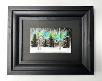 Birch tree art, fused glass panel, winter scenery picture, nature home decor, unique gifts for mom, wall sculpture, three dimensional art