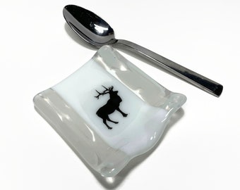 Elk fused glass spoon rest, wildlife utensil holder, kitchen home decor, unique gifts for her, dishwasher safe dish, housewarming presents