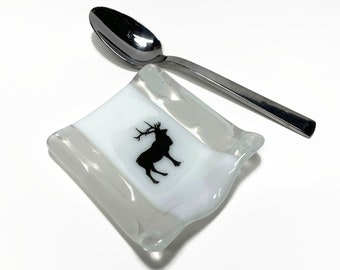 White fused glass elk spoon rest dish wildlife spoon holder kitchen decor unique gifts for her dishwasher safe housewarming presents