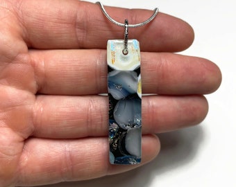 Handmade grey black pendant, Fused dichroic glass jewelry, statement necklace, rectangle pendant, unique gifts, chain included