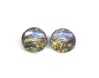 Handmade Iridescent Glass Stud Earrings, Elegant Gifts for Her, Artisan Fused Glass Jewelry