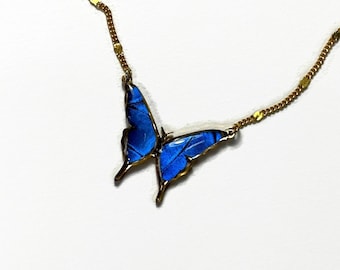 Blue pendant, iridescent, real butterfly wing jewelry, Blue Morpho butterfly, resin pendant, gifts for her, necklace included