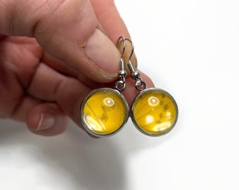 Yellow dangle earrings, real butterfly wing jewelry, best friend gifts, glass earrings, hypoallergenic