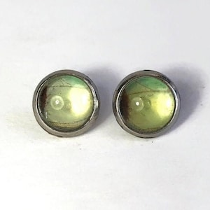 Green luna moth stud earrings real moth wing jewelry, unique gifts for her, recycled glass earrings, hypoallergenic, 10mm