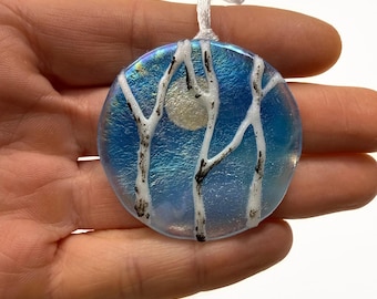 Birch tree ornament, fused glass decoration, unique gifts for her, Christmas tree decoration, window hanging
