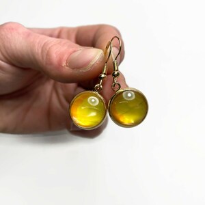 Yellow earrings, glass dangle earrings, real butterfly wing jewelry, gifts for her, gold tone, hypoallergenic, unique presents