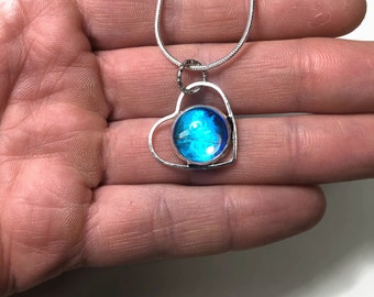 Blue reflective heart pendant, rhetenor morpho, real butterfly wing jewelry, Unique gifts for her, recycled necklace, chain included