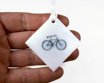 Bike fused glass ornament, window hanging, Christmas tree decoration, unique gifts for her, bike enthusiast gifts, Christmas ornament