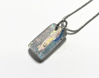 Glass iridescent necklace dichroic glass jewelry, fused glass pendant, chain included