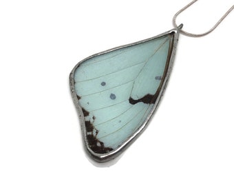 Iridescent pendant real butterfly wing jewelry Morpho butterfly, unique gifts for mom, stained glass butterfly, chain included