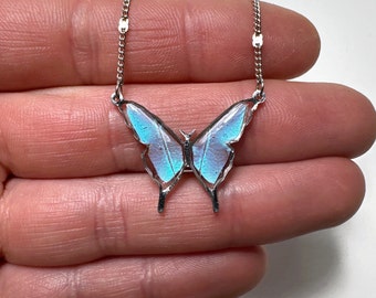 Blue pendant, iridescent, real butterfly wing jewelry, Blue Morpho butterfly, resin pendant, necklace included