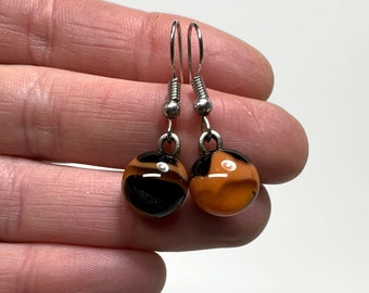 Brown and black dangle earrings fused glass jewelry minimalist earrings hypoallergenic unique gifts for her