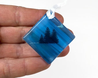 Blue tree ornament, fused glass decoration, Christmas decoration, unique friends gifts, window hanging, Christmas tree ornament