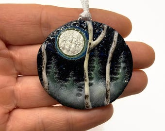 Birch tree ornament, fused glass decoration, unique gifts for her, Christmas tree decoration, window hanging