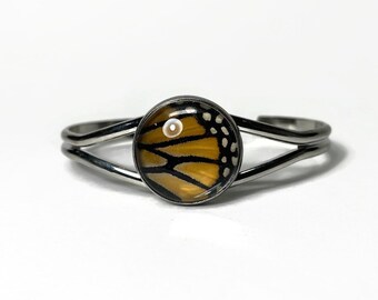 Handmade monarch butterfly cuff bracelet, nature inspired jewelry, Real butterfly wing, artisan crafted gifts