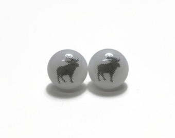 Moose stud earrings, fused Glass jewelry, unique gifts for her, hypoallergenic