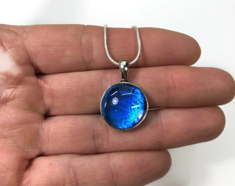 Blue pendant, Butterfly wing Necklace, iridescent pendant, butterfly jewelry, real butterfly wing, insect necklace, Blue Morpho Butterfly