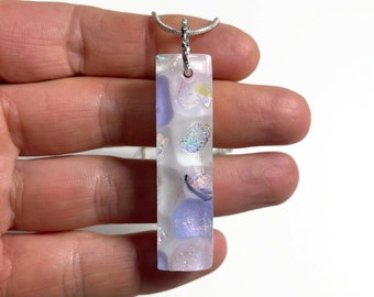 Pink Necklace, Purple, White, Fused glass Pendant, Dichroic Glass Jewelry, Fused Necklace, Necklace Included