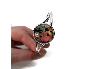 Iridescent rainbow butterfly wing cuff bracelet, Sunset moth, real butterfly jewelry, gifts for mom, glass bracelet, unique presents