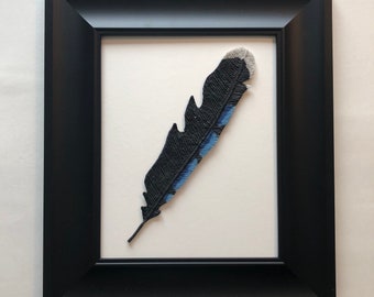 fused Glass art, blue jay feather, Glass panel, feather art, glass home decor, glass wall sculpture, three dimensional art, feather decor