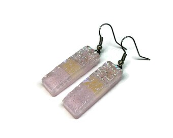 Pink fused Glass dangle earrings Dichroic glass jewelry, gifts for her, hypoallergenic