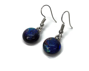 Fused glass Jewelry, blue earrings, Dichroic glass earrings, sparkle earrings, best friend gifts, hypoallergenic