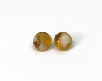 Amber round stud earrings fused glass jewelry 9mm Best friend gifts unique presents hypoallergenic