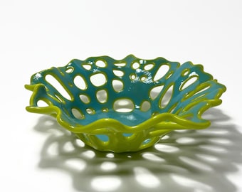 Green coral bowl fused glass dish textured bowl, unique friends gifts, fruit dish, Glass sculpture