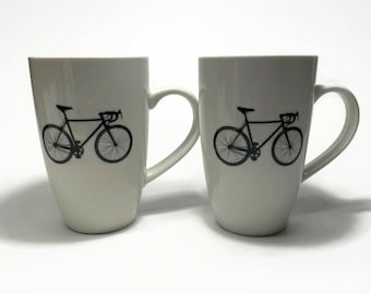 Road Bike Coffee cup, bike lover gifts, bike enthusiast, bike tea mug, bike coffee mug, bike home decor, handcrafted mug, black and white