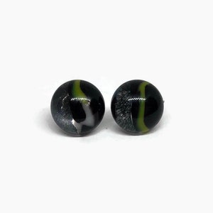 Green and black stud earrings, handmade fused glass jewelry, unique presents, gifts for mom, hypoallergenic, 10mm