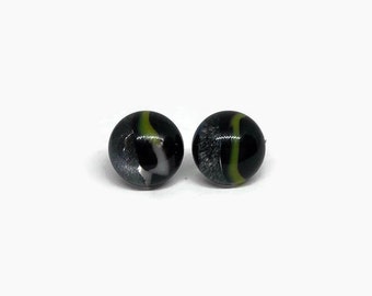 Green and black stud earrings, handmade fused glass jewelry, unique presents, gifts for mom, hypoallergenic, 10mm