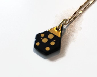 Geometric black gold pendant fused glass jewelry best friend gifts chain included unique presents