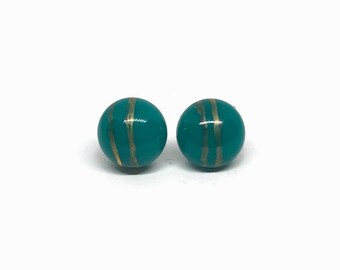 Green fused glass earrings round minimalist gold studs glass jewelry gifts for friends unique presents hypoallergenic