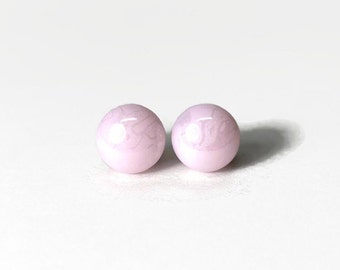 Pink iridescent earrings, fused dichroic glass jewelry, best friend gifts, round minimalist studs, unique gifts for her, hypoallergenic