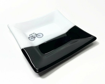 Cruiser bike plate, fused glass serving dish, handmade spoon rest, bike home decor, plate for dad, bike table art