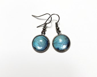 Blue earrings, butterfly earrings, Blue morpho butterfly, real butterfly jewelry, iridescent earrings, glass