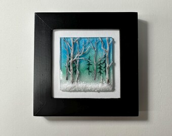 Birch Tree Glass Panel, Landscape Art, One-of-a-Kind, Tree Wall Decor, Winter Forest Picture, Unique Gift for Her