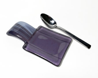 Fused glass purple spoon rest, utensil dish spoon holder, unique kitchen gifts for her