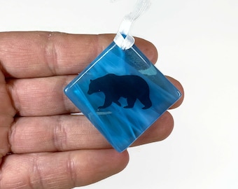 Handcrafted Glass Bear Ornament Window Hanging, Unique Home Decor, Wildlife decorations for her