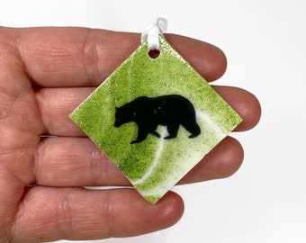 Whimsical Glass Bear Ornament Window Hanging, Unique Home Decor, Wildlife gift decorations for her